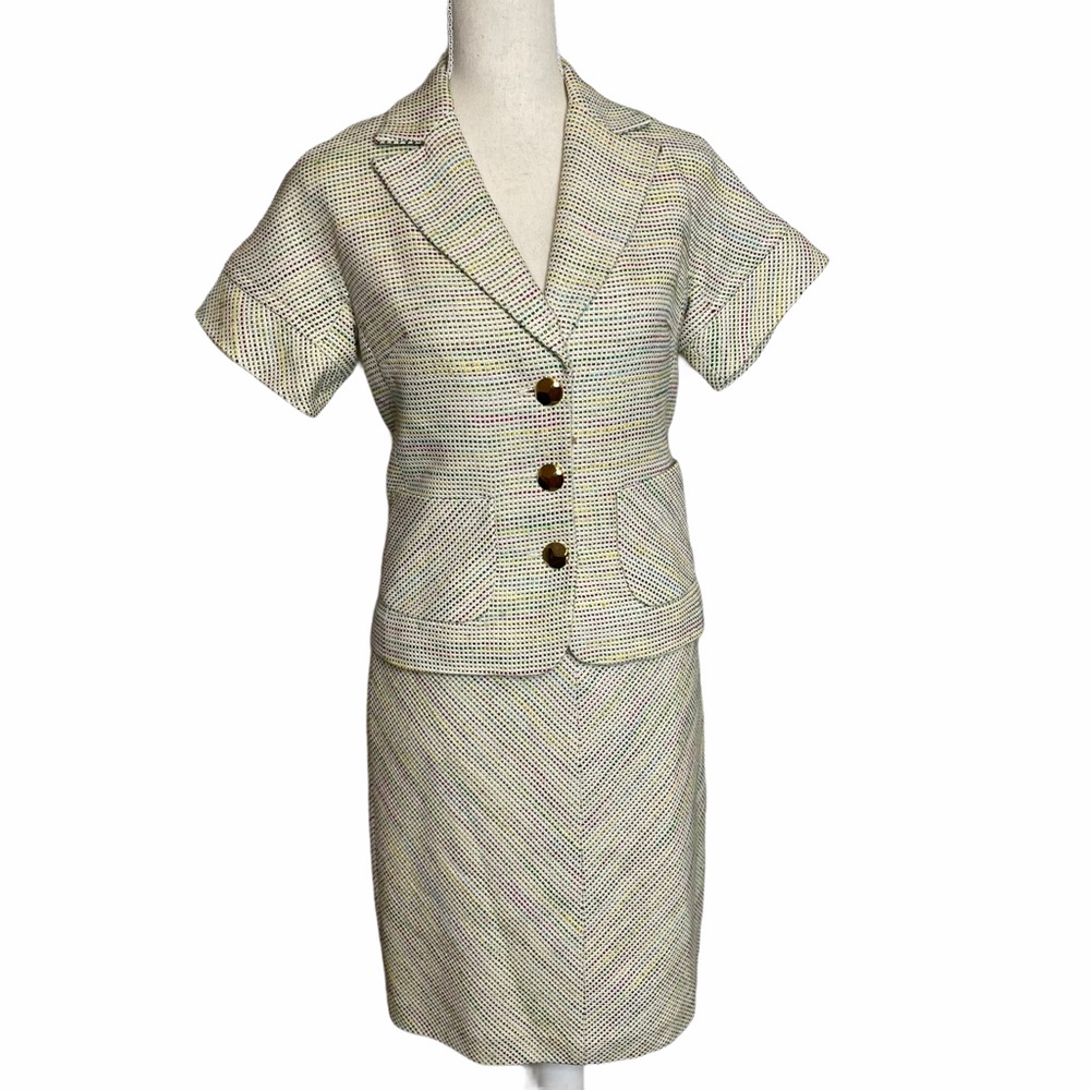 Trina Turk Tweed Multicolor Skirt Suit Size 2